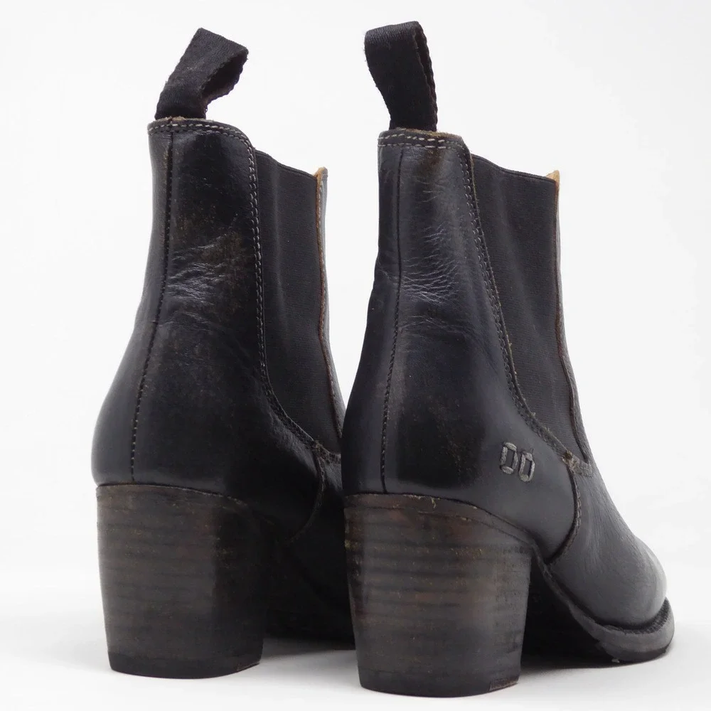 Bed Stu Womens Lorn Chelsea Boots Black Leather Distressed Block Heel 6.5